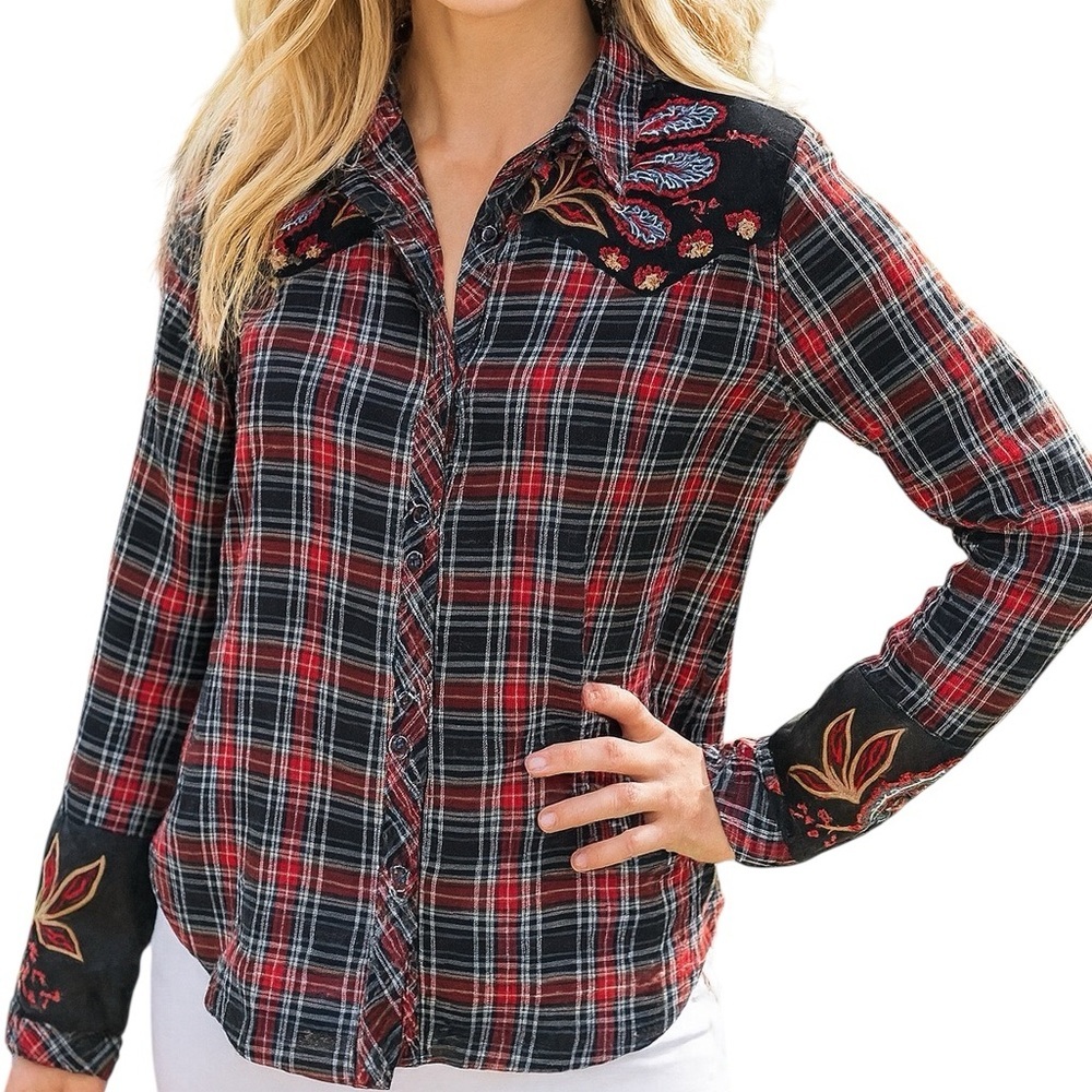 Johnny Was embroidered PUFF SLEEVE WESTERN SHIRT NWT